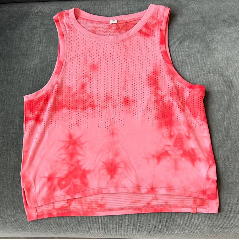 LULULEMON Train to Be Tank Coral Pink Marble Tie Dye Raspberry Cream size 2
